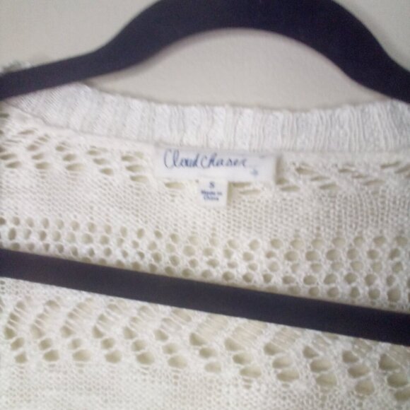 Cloud Chaser Cardigan Sweater Cropped Leightweight Open Long Sleeve White - Picture 6 of 16